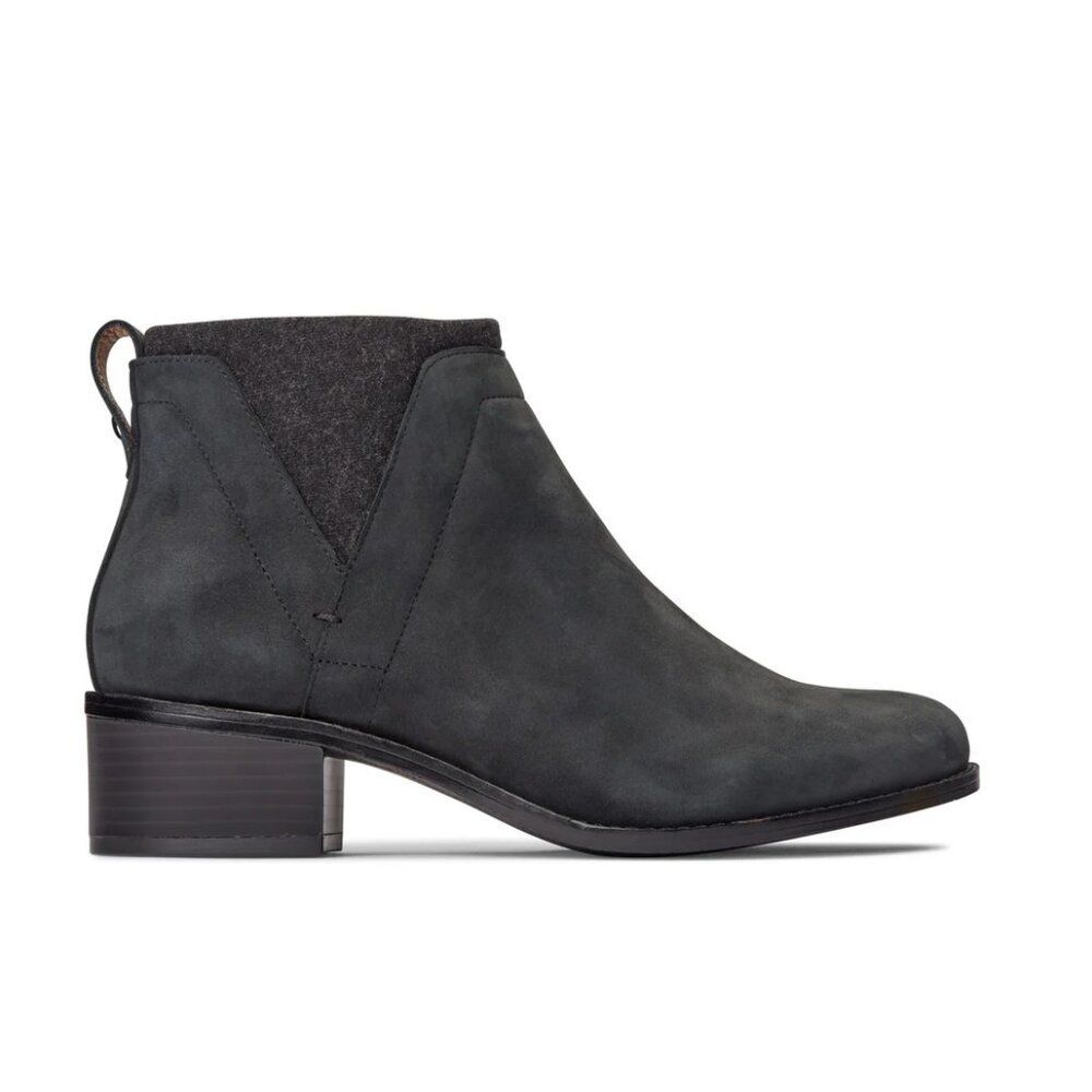Vionic Size 7 Joslyn Ankle Boot Bootie Black Leather Layered Wool